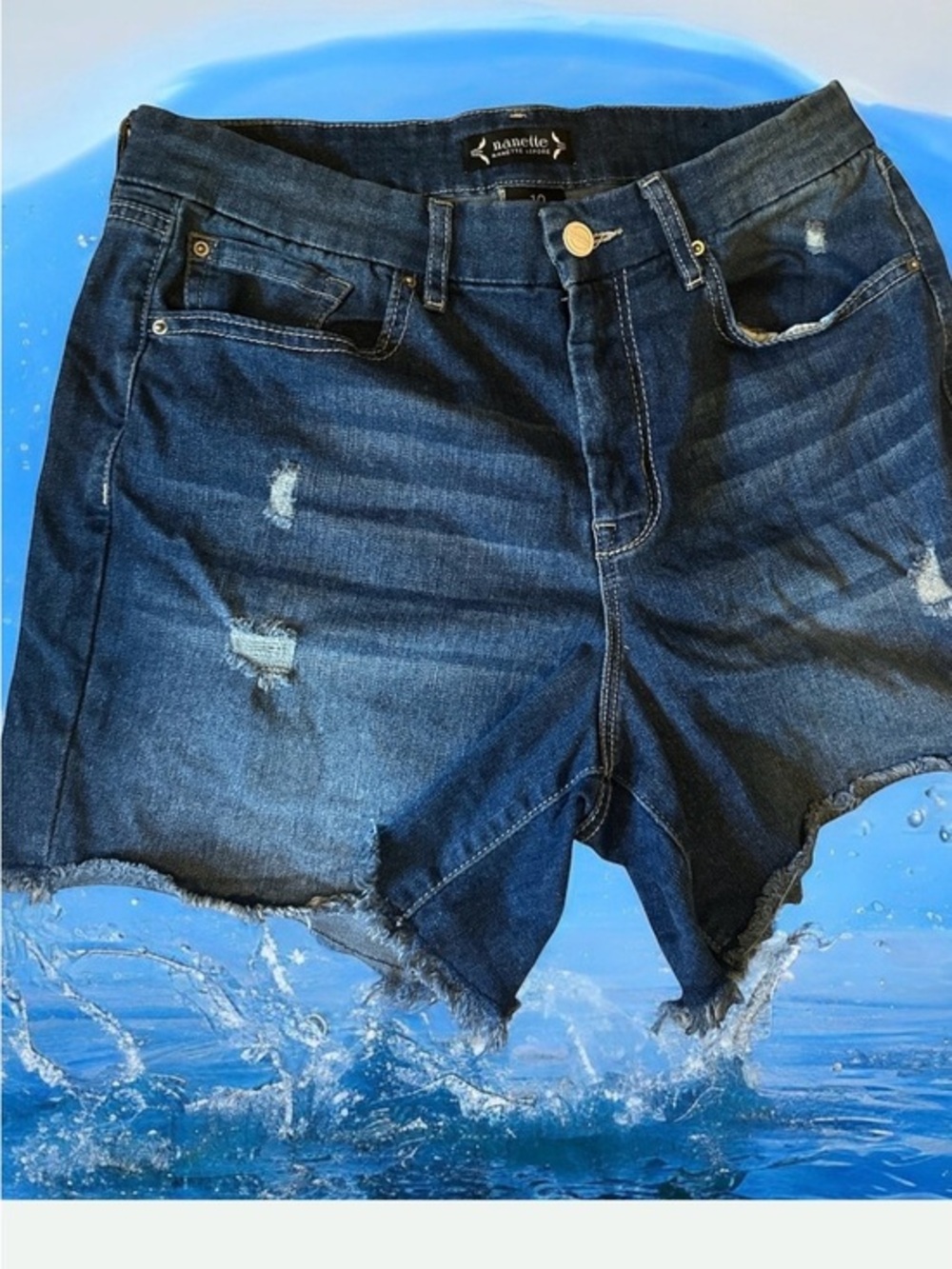 Nanette Lepore  Belle High rise Distressed jeans shorts   Fringed hem Sz 10